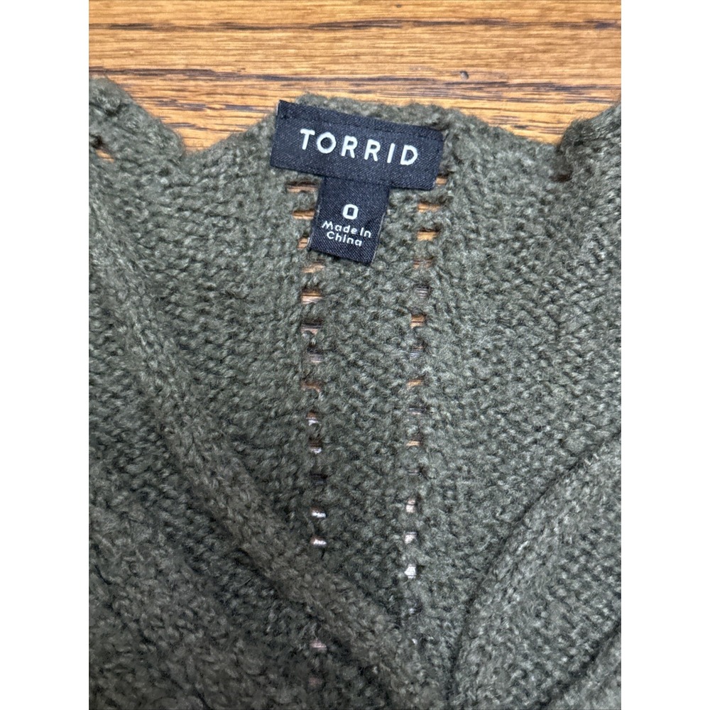 Torrid Olive Green Strappy Neck Pointelle Pullover Sweater 0 - Picture 3 of 7
